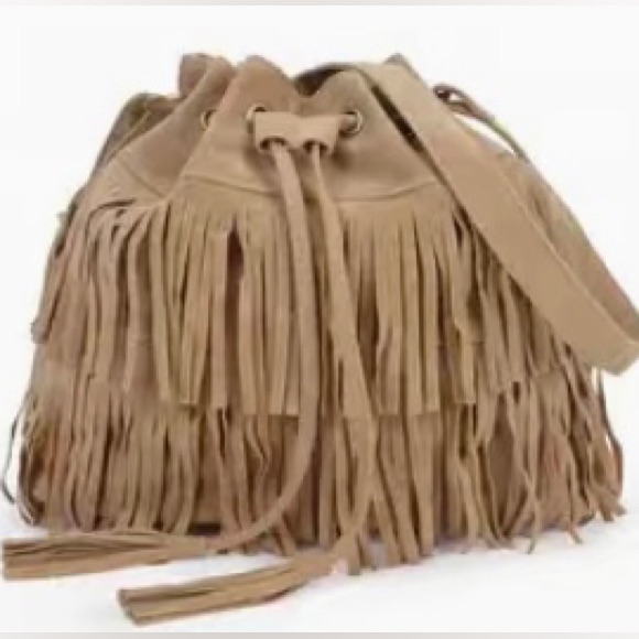 Nwot Boho Fringe Faux Suede Bucket Bag
